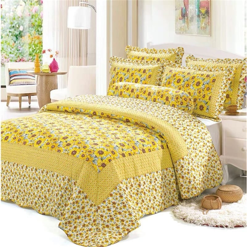 ABREEZE Cotton Polka Dot Comforter Set Sunflower Patchwork Bedspreads Quilt Sets Sunflower Coverlet Queen 3-Piece - Image 1